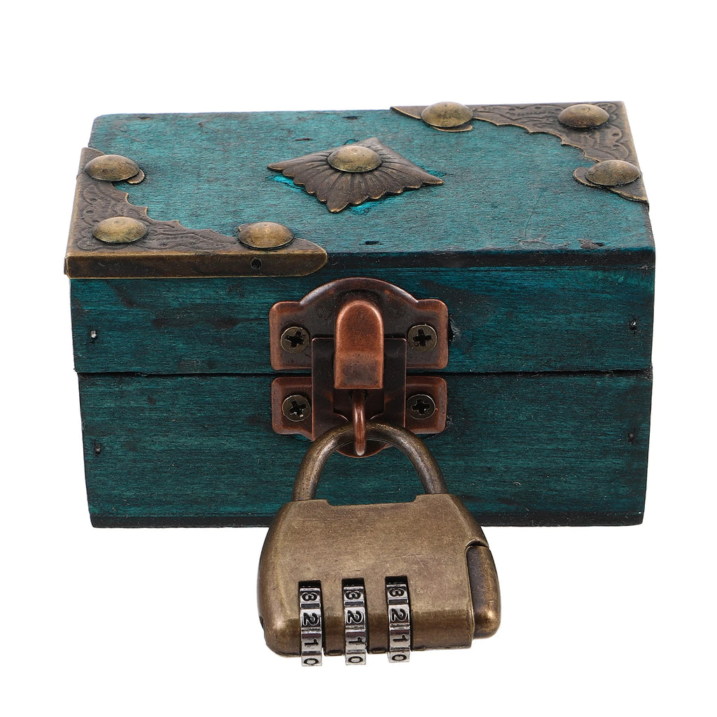 Vintage Jewelry Box Wooden Storage Boxes with Lock 9X5.5X5Cm Retro Style Treasure Chest Small Trinket Keepsake Container