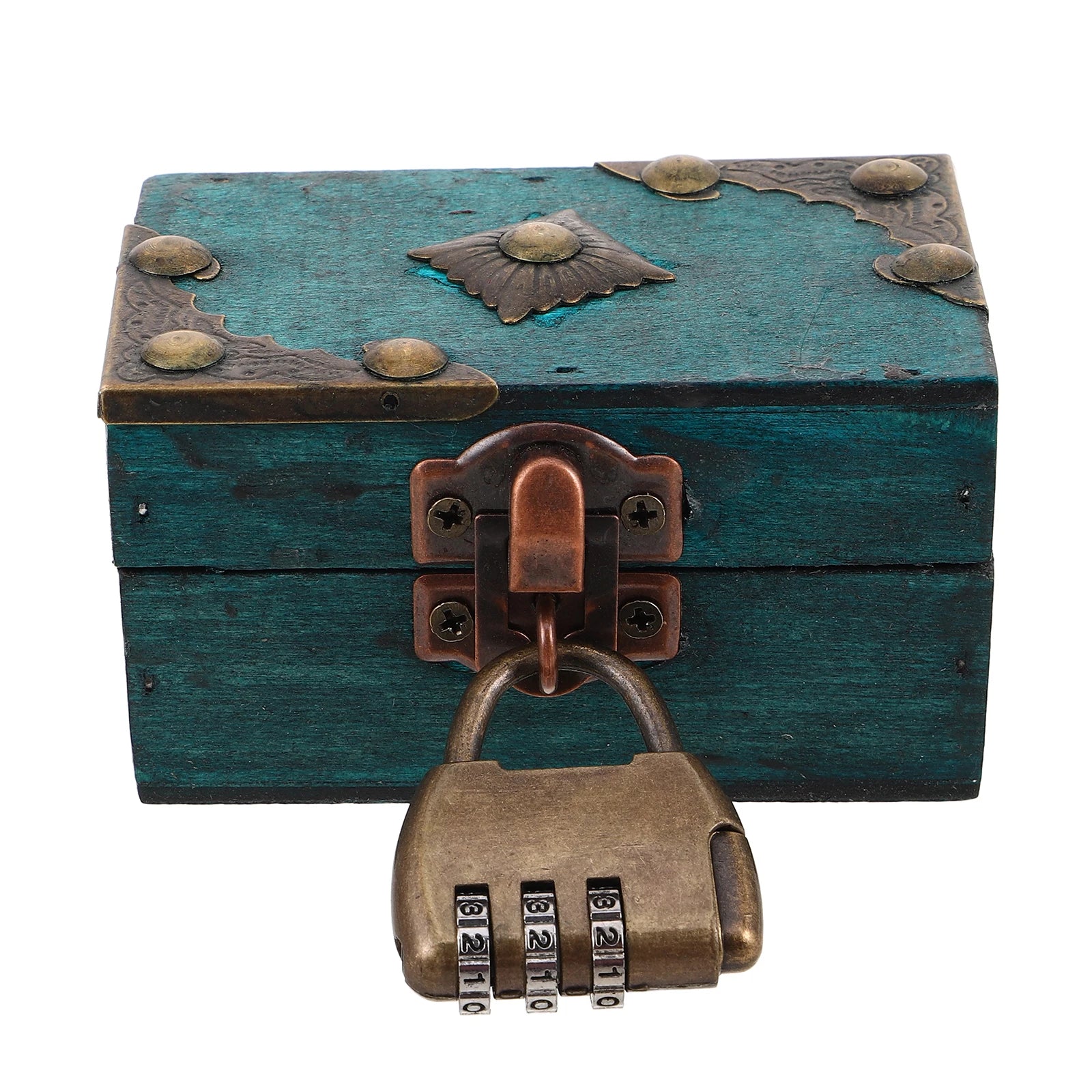 Vintage Jewelry Box Wooden Storage Boxes with Lock 9X5.5X5Cm Retro Style Treasure Chest Small Trinket Keepsake Container
