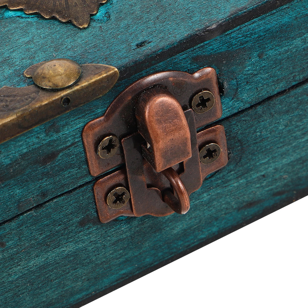 Vintage Jewelry Box Wooden Storage Boxes with Lock 9X5.5X5Cm Retro Style Treasure Chest Small Trinket Keepsake Container