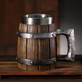 Hot-Selling Wooden Barrel Beer Mug , Large-Capacity Coffee Mug Water Bottle ,Tazas De Café with Stainless Steel