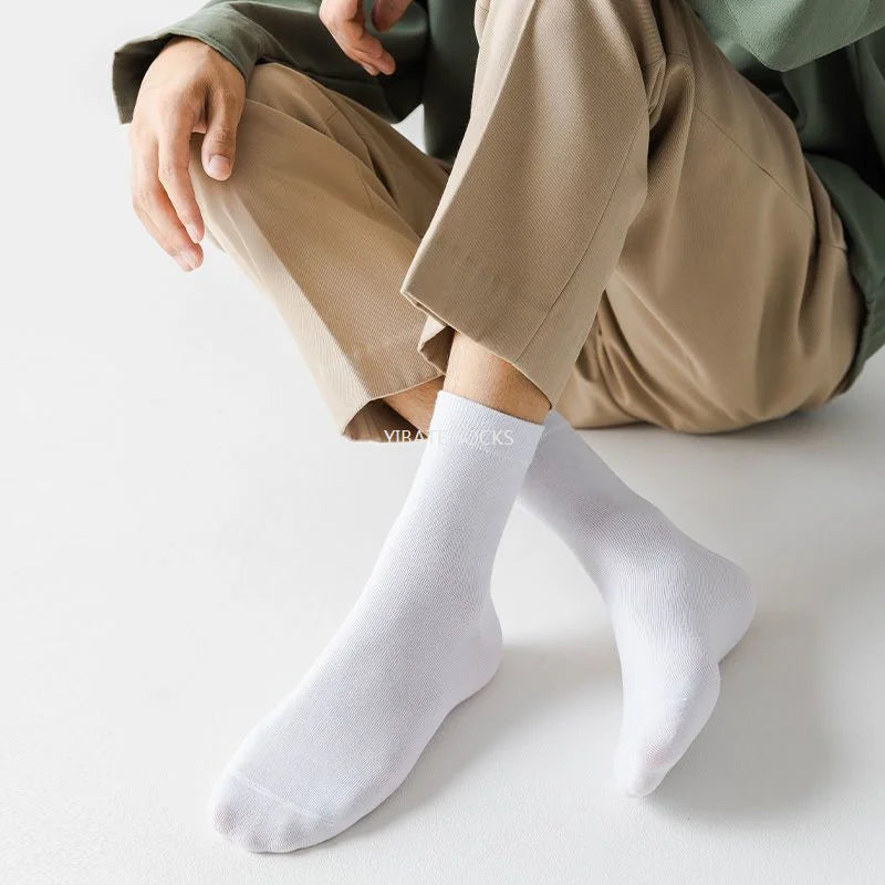 5 Pair New Men'S Bamboo Fiber Socks High Quality Solid Color Long Business Men'S Socks Fashionable Breathable Black Casual Socks