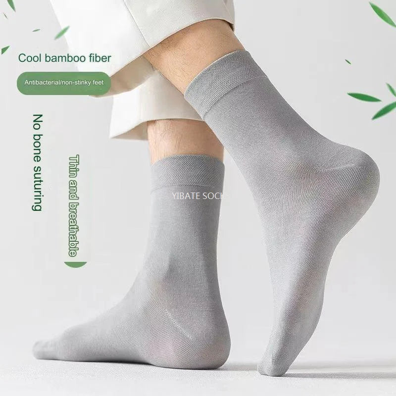 5 Pair New Men'S Bamboo Fiber Socks High Quality Solid Color Long Business Men'S Socks Fashionable Breathable Black Casual Socks