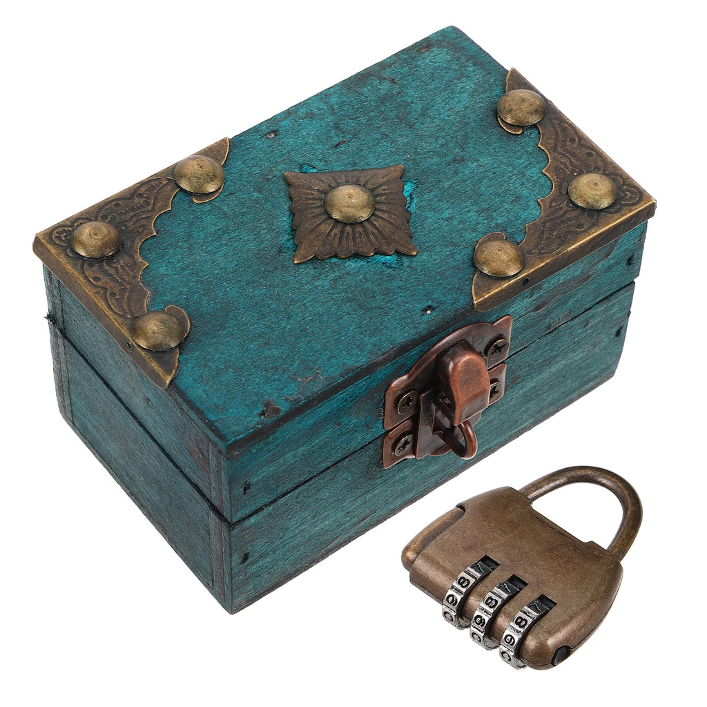 Vintage Jewelry Box Wooden Storage Boxes with Lock 9X5.5X5Cm Retro Style Treasure Chest Small Trinket Keepsake Container
