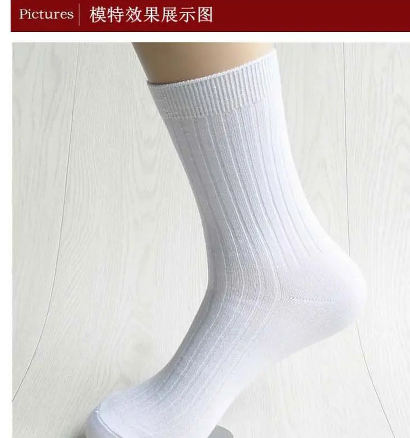 10PCS=5 Pairs Bamboo Fiber Men Dress Socks White Black Gray Navy Blue Long Socks Sokken Calcetines Hombre Meias