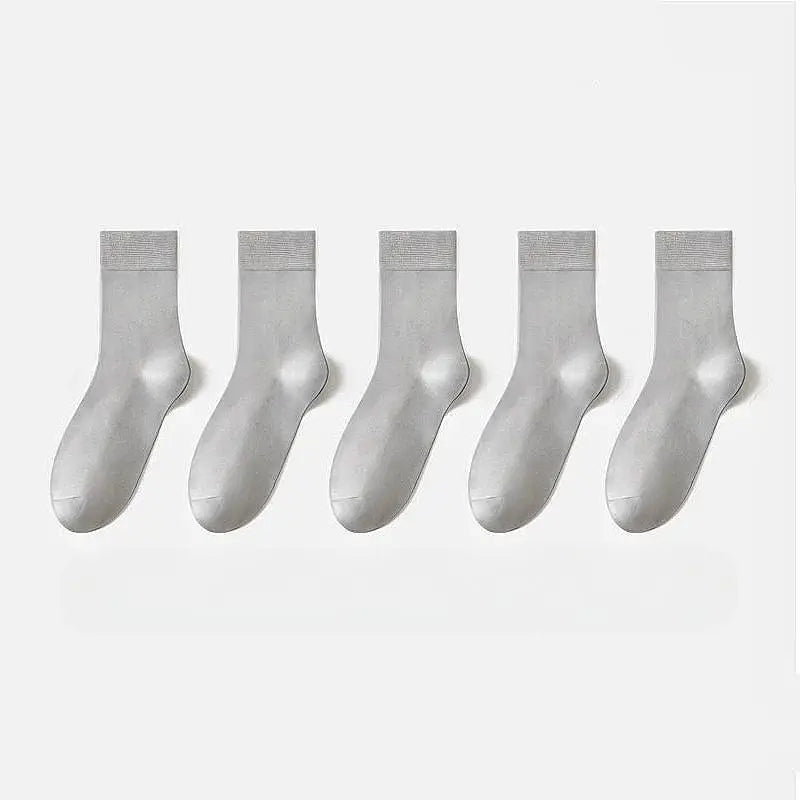 5 Pair New Men'S Bamboo Fiber Socks High Quality Solid Color Long Business Men'S Socks Fashionable Breathable Black Casual Socks