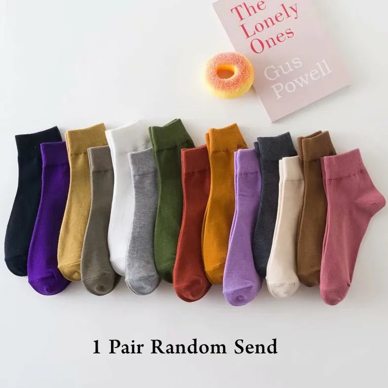 Japanese Harajuku Retro Women'S Socks College Style Girls Kawaii Cute Short Socks Solid Color Breathable Black White Gray Socks