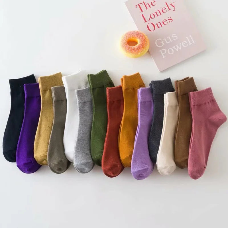 Japanese Harajuku Retro Women'S Socks College Style Girls Kawaii Cute Short Socks Solid Color Breathable Black White Gray Socks