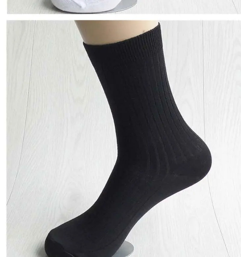 10PCS=5 Pairs Bamboo Fiber Men Dress Socks White Black Gray Navy Blue Long Socks Sokken Calcetines Hombre Meias