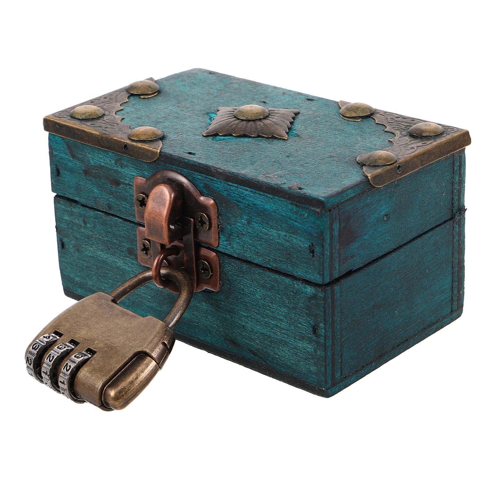 Vintage Jewelry Box Wooden Storage Boxes with Lock 9X5.5X5Cm Retro Style Treasure Chest Small Trinket Keepsake Container