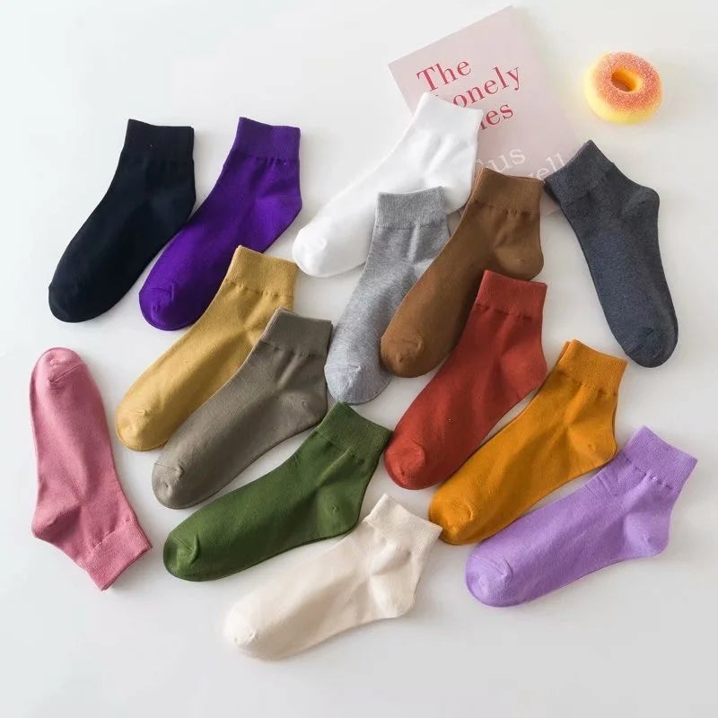 Japanese Harajuku Retro Women'S Socks College Style Girls Kawaii Cute Short Socks Solid Color Breathable Black White Gray Socks