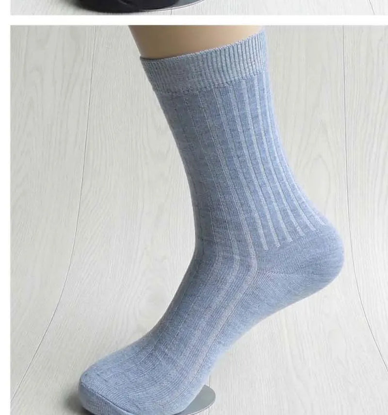 10PCS=5 Pairs Bamboo Fiber Men Dress Socks White Black Gray Navy Blue Long Socks Sokken Calcetines Hombre Meias